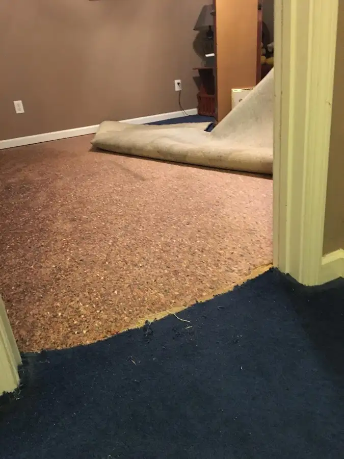 Carpet pad removal revealing water damage during Drying & Dehumidification in Oregon